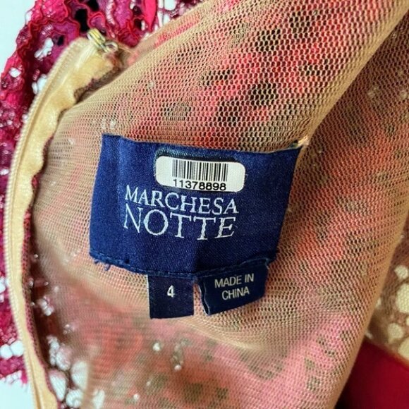 Marchesa Notte Deep Red Lace Sheer Dress $795 - Picture 11 of 12